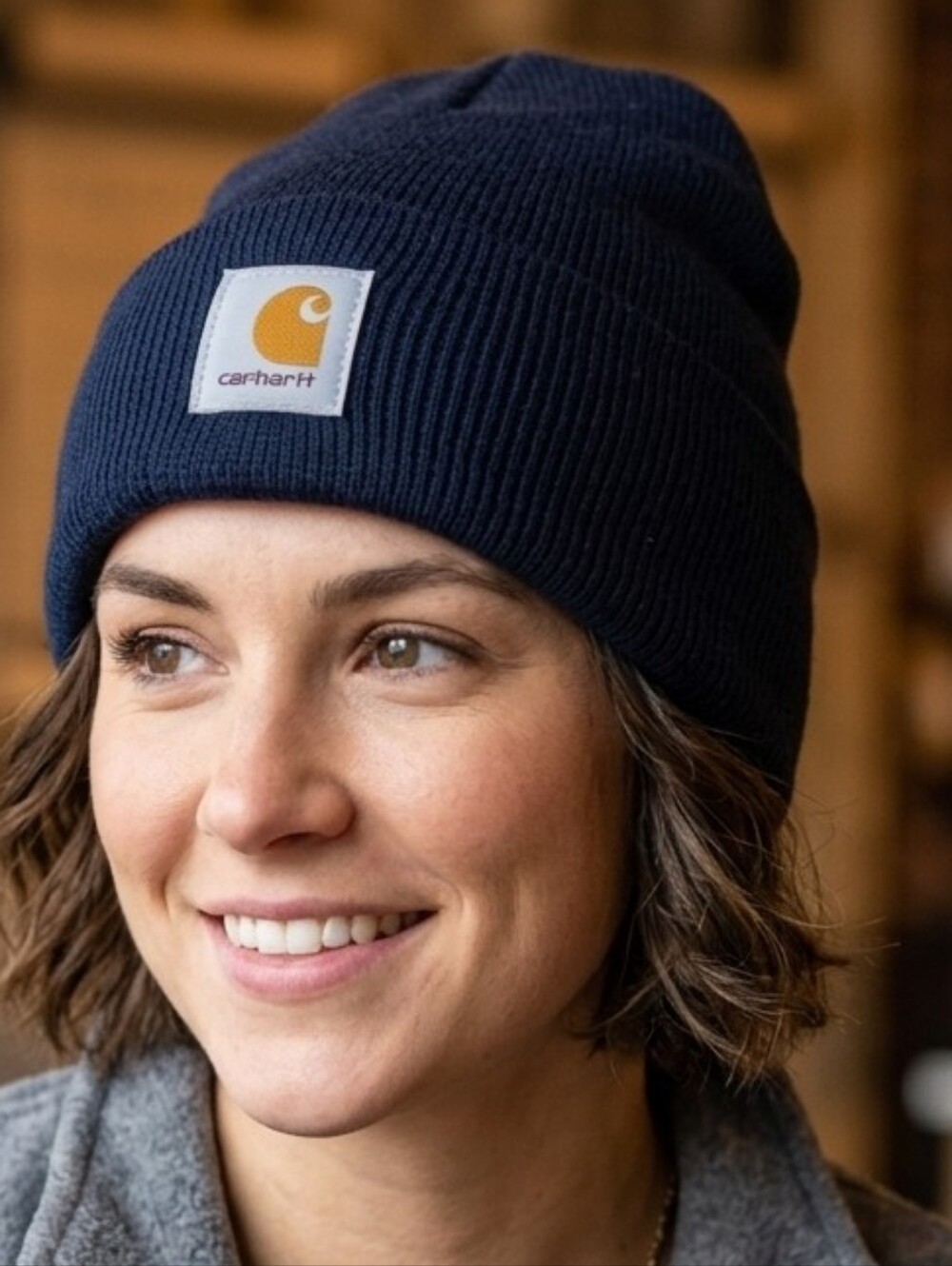 Carhartt Navy Blue Patch Acrlic Winter Hat Beenie Adult Unisex-One Size Fits All